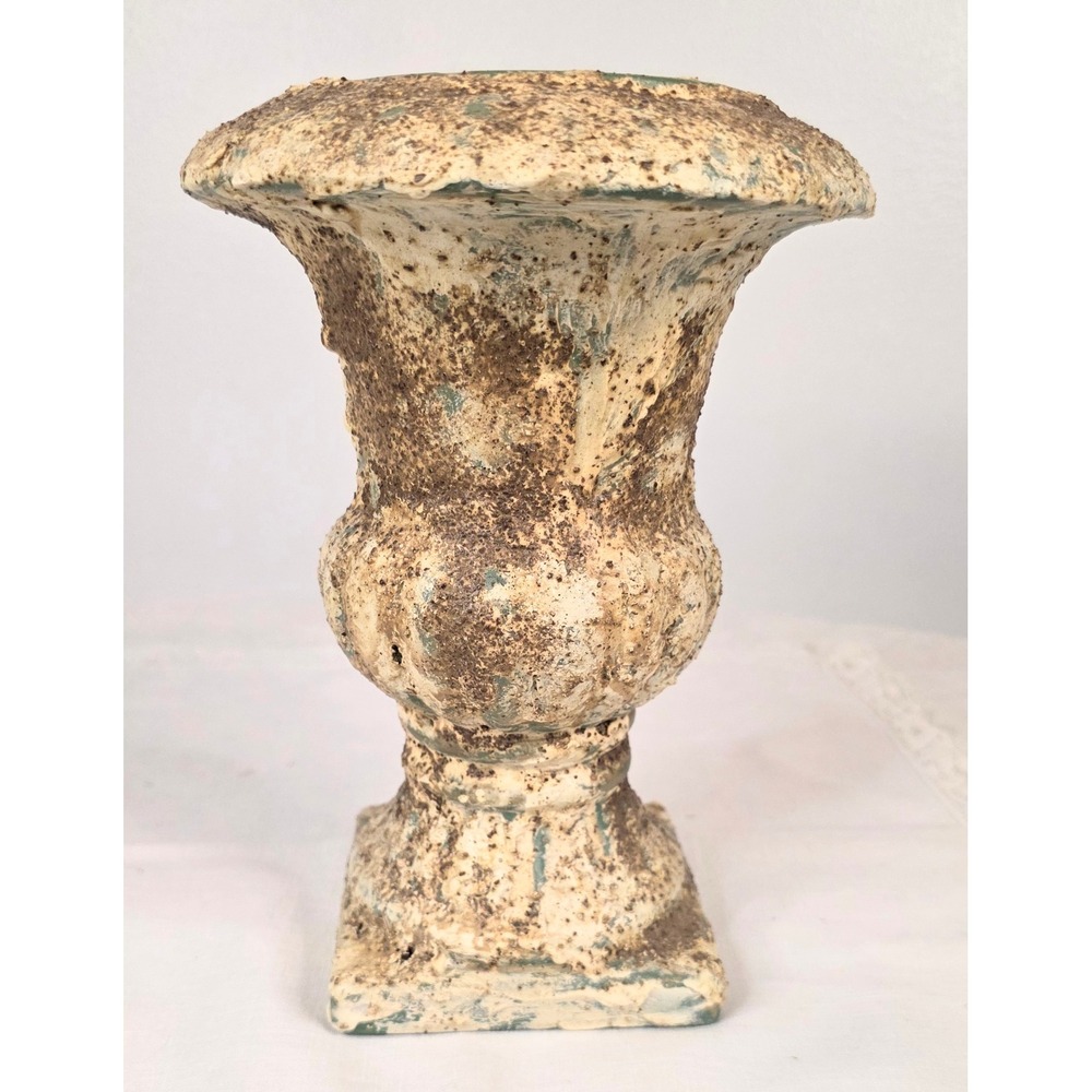 Rustic Ceramic Urn Vase Distressed Pedestal Planter Earthy Plaster Texture 7.5"
